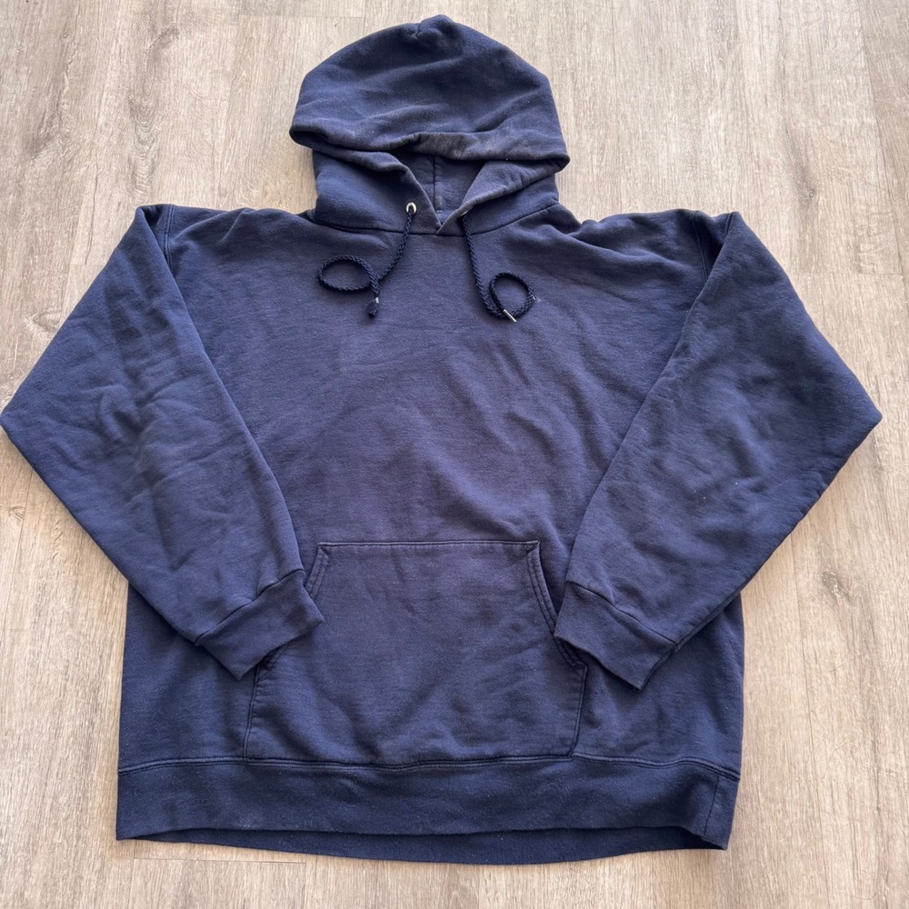 Vintage Hanes Ultimate Cotton Blank Hoodie Mens Medium Navy Blue Sweatshirt